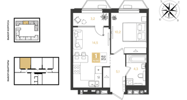 1-к. квартира, 37&nbsp;м²