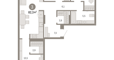 3-к. квартира, 82&nbsp;м²