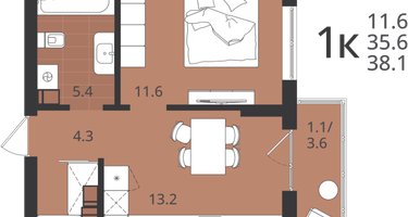 1-к. квартира, 35&nbsp;м²