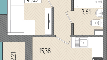 1-к. квартира, 41&nbsp;м²