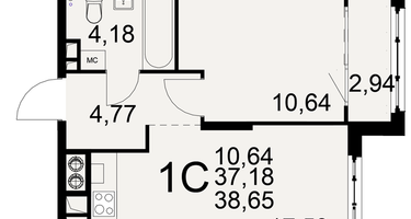 1-к. квартира, 37&nbsp;м²