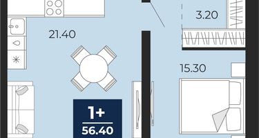 1-к. квартира, 51&nbsp;м²