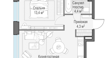 2-к. квартира, 43&nbsp;м²