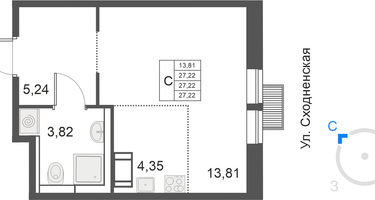 Студия , 27&nbsp;м²