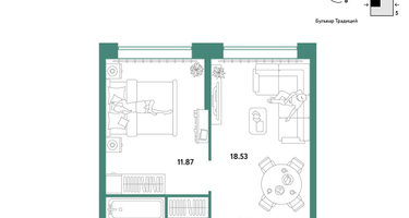 2-к. квартира, 37&nbsp;м²