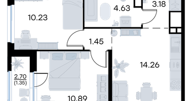 2-к. квартира, 45&nbsp;м²