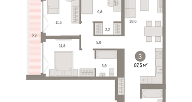 3-к. квартира, 87 м²