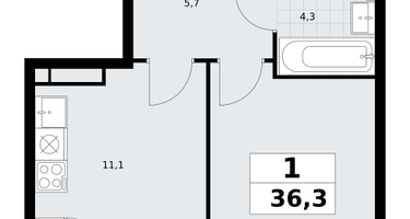 1-к. квартира, 36&nbsp;м²