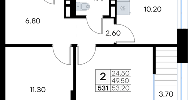 2-к. квартира, 53&nbsp;м²