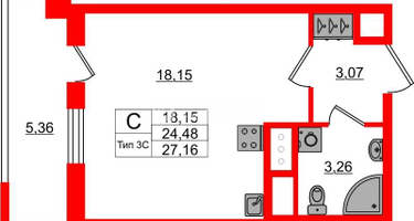 Студия, 24&nbsp;м²