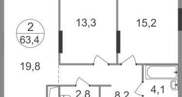 2-к. квартира, 63 м²