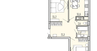 2-к. квартира, 59&nbsp;м²