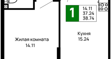 1-к. квартира, 38&nbsp;м²