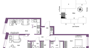 3-к. квартира, 70 м²