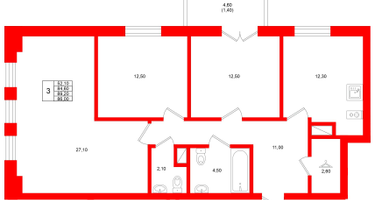 3-к. квартира, 86&nbsp;м²