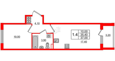 1-к. квартира, 35&nbsp;м²