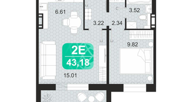 2-к. квартира, 43 м²