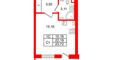 Студия, 22&nbsp;м²