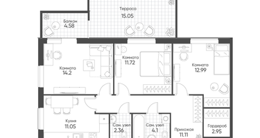 3-к. квартира, 76 м²