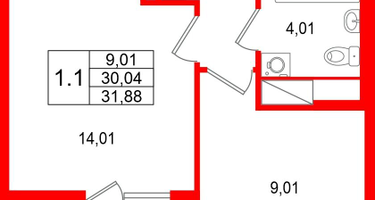 1-к. квартира, 30&nbsp;м²