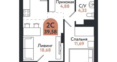 2-к. квартира, 39&nbsp;м²