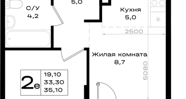 2-к. квартира, 35 м²