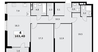 4-к. квартира, 103 м²