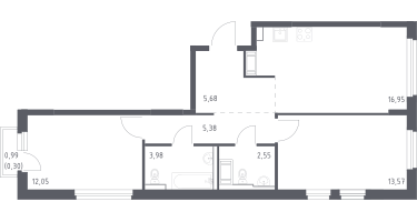 2-к. квартира, 60&nbsp;м²