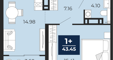 1-к. квартира, 41 м²