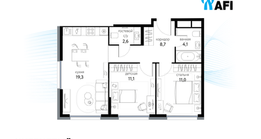 2-к. квартира, 56&nbsp;м²
