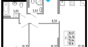 2-к. квартира, 55&nbsp;м²