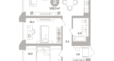 1-к. квартира, 108&nbsp;м²