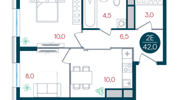 2-к. квартира, 42 м²