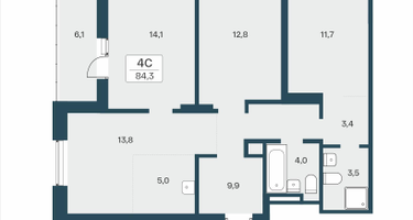 4-к. квартира, 84 м²