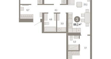 3-к. квартира, 88&nbsp;м²