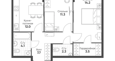 2-к. квартира, 55&nbsp;м²