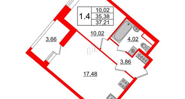 1-к. квартира, 35&nbsp;м²