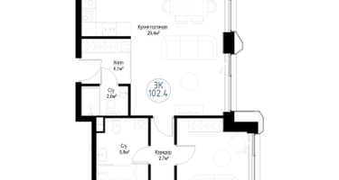 4-к. квартира, 101&nbsp;м²