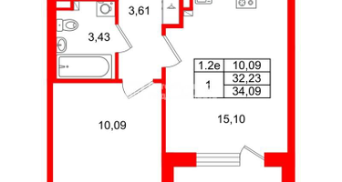 1-к. квартира, 32&nbsp;м²