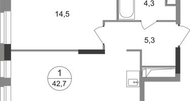1-к. квартира, 42&nbsp;м²