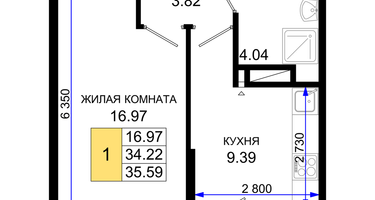 1-к. квартира, 35&nbsp;м²