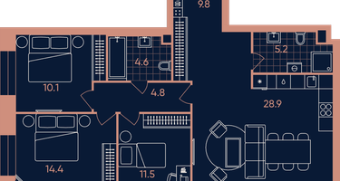 4-к. квартира, 89&nbsp;м²