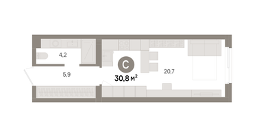 1-к. квартира, 30 м²