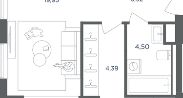 1-к. квартира, 46&nbsp;м²