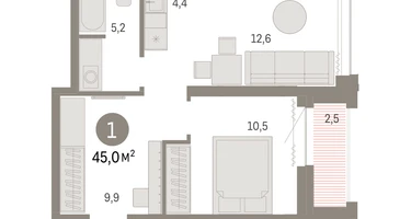 1-к. квартира, 44&nbsp;м²