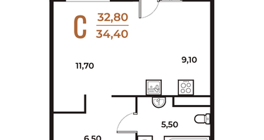 Студия, 34&nbsp;м²