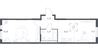 Студия, 48&nbsp;м²