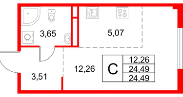 Студия, 24&nbsp;м²