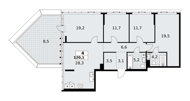 4-к. квартира, 120&nbsp;м²