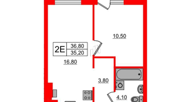 1-к. квартира, 36&nbsp;м²